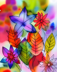 Illustration of autumn maple leaves painting work - AI generated