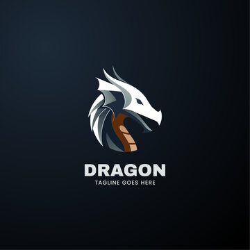 Vector Logo Illustration Dragon Gradient Colorful Style.