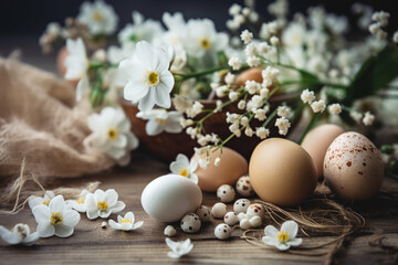 Easter eggs and spring flowers  Generative AI