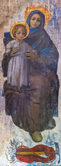 ENTREVES, ITALY - JUNY 12, 2022: The modern painting of Madonna in the church Santa Margherita by...