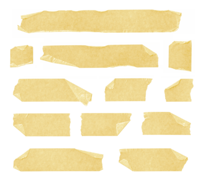 Collection of adhesive tape pieces on transparent background