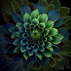 Flower with a blue and green design. Generate Ai.