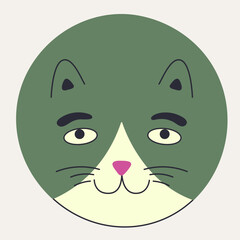 Funny cat face, abstract personage, mascot design, funny face, cute icon.