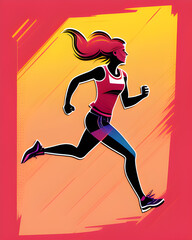 Fototapeta na wymiar Energetic woman running fast during workout on colorful background - AI generated