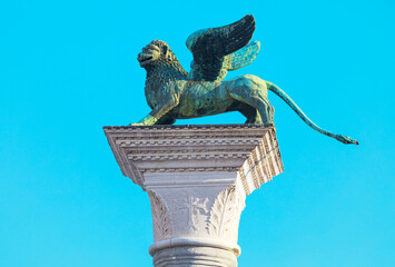 Bronze sculpture of lion with wings. Lion of Venice bronze statue