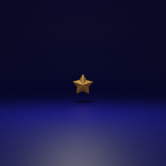 3d render of a rank star symbol glittering golden on blue background