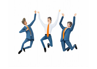 Business people jumping high up as symbol of success and winning concept. 3D rendering illustration