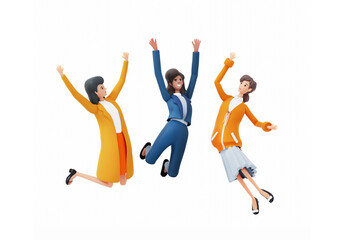 Fototapeta na wymiar Business women jumping high up as symbol of success and winning concept. 3D rendering illustration