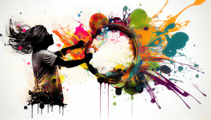 Fototapeta na wymiar Street art graffiti child playing with circle