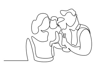 happy family kids posing together line art