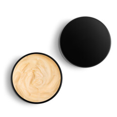 Body cream in a black container