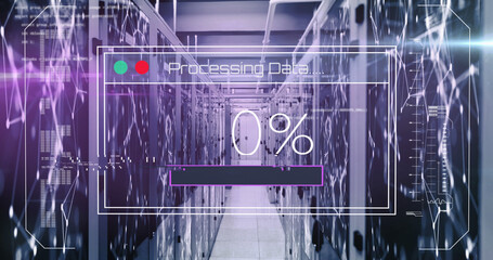 Image of data processing over server room