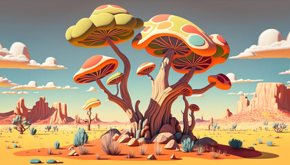 tropical colors illustration of mushroom generative ai