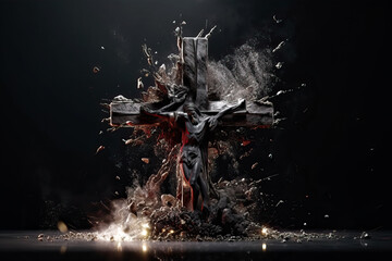 Obraz na płótnie Canvas Conceptual view of Jesus Christ Lord of lords and King of kings, savior of mankind. Passion and crucifixion. Concept for catholic religion and holy week. Generative ai