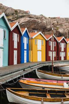 Marina with boat houses in different colors