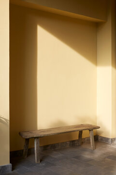 Closeup sunlit aisle seating area