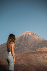 Girl watching the big volcanic mountain of Teide peak in Tenerife at summer. © Larraend Fotografía
