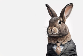 rabbit in gray in a business suit on a white background. created by AI