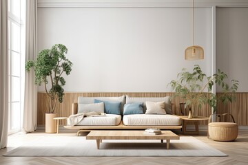 Contemporary comfy living room. Empty wall mockup. Art. wall background,. Generative AI