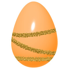 Orange 3D Easter Egg with Gold Glitter Stripes