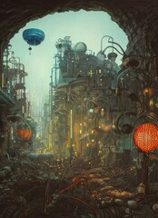 Cyberpunk Cityscape Mechanical City