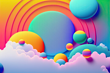 dimensional rainbow circles and clouds Y2K Nostalgic cartoon shape background (generative ai)