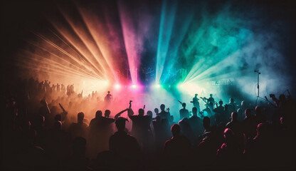 Naklejka na ściany i meble Club Party Crowd with RGB Lights - Wallpaper and Background Design