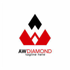 Diamond logo design with abstract geometric letter A W concept.