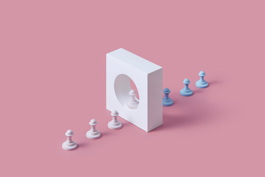 Pawns going through wall with round opening.