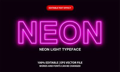 Neon editable text effect template, pink neon light text style effect - obrazy, fototapety, plakaty