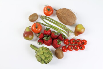 Healthy fruits and vegetables on white BG