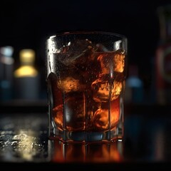 Glass of Cola with Ice in a Cozy Bar Atmosphere