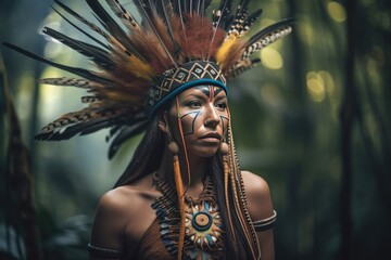 Indigenous Brazilian Young Woman, Portrait from Guarani Ethnicity Generative AI