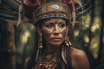 Indigenous Brazilian Young Woman, Portrait from Guarani Ethnicity Generative AI