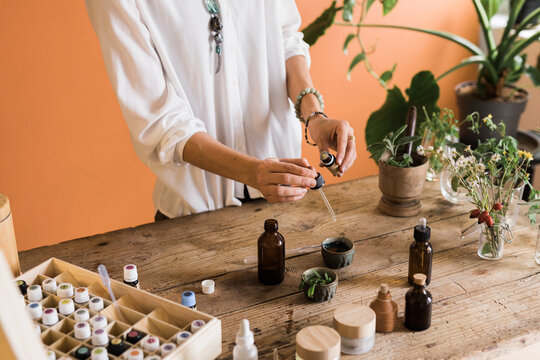 Naturopath Preparing Essential Oils