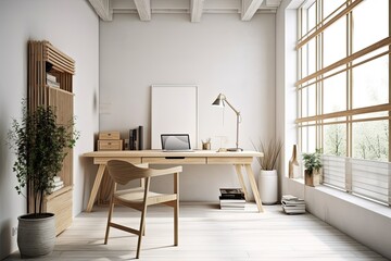 Fototapeta premium minimalist interior. workstation. home interior design. website, wallpaper, and mockup template. Generative AI