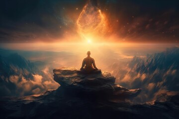 Naklejka na ściany i meble spiritual awakening enlightment meditation. Generative AI