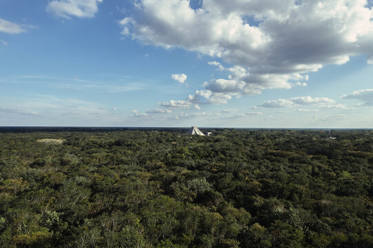 aerial view of the pyramid of chichen itza in Yucatan, Mexico