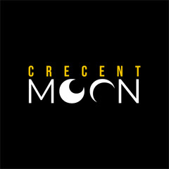 Crescent moon word design with illustration of crescent moon on letter O.