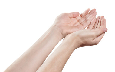 Outstretched open hands begging for help, cut out
