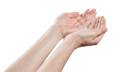 Outstretched open hands begging for help, cut out