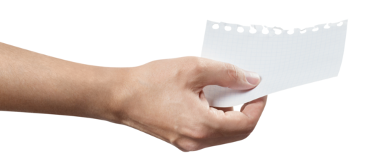 Hand giving somebody a piece of paper, cut out