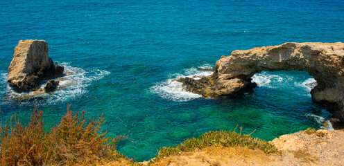 beautiful sea summer background banner with shore sky and rocks