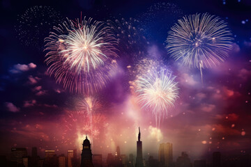 Fototapeta na wymiar Veteran's Day Celebration with Patriotic Fireworks Display in the Night Sky, generative ai