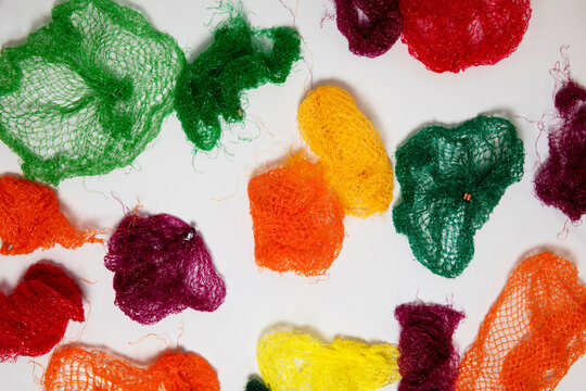 Colorful fruit bags and nets