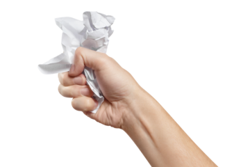 Hand holding crumpled paper, cut out