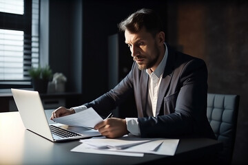 homem de neg&oacute;cios fazendo calculos trabalho em escrit&oacute;rio 