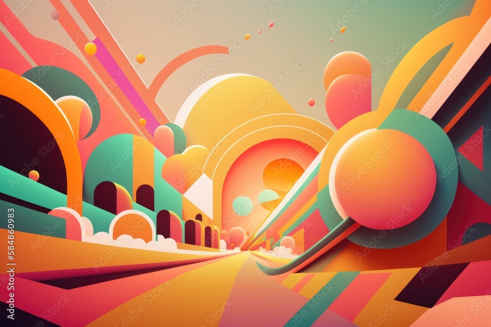 Poster a colorful abstract painting with a curve and a curve of color lunar landscape animation motion grap
