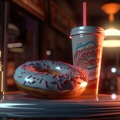 Donut and Soft Drink Breakfast at an American Diner