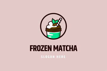 frozen matcha logo, delicious smoothie, fruit yogurt, tasty drink, coffee shop brand, restaurant logotype concept